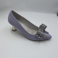 Escarpins Convertibles à Talon Chaton pour Femme, Bout Pointu, à Enfiler, en PU, avec Nœud en Strass, Chaussures de Soirée, Vente en Gros
