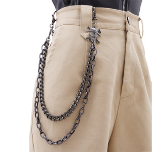 yueli Men's Punk <b>Skull</b> Waist Chain Double Layer Metal Chain For Daily Wear Zinc Alloy Accessory - Product Image 2
