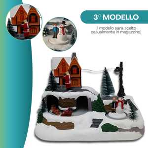 Scène de village de Noël avec maison, rennes, traîneau, bonhomme de neige, lumières et mouvements, 23,5x16x17 cm, décoration de fêtes - Product Image 5