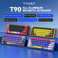 Teclado Mecánico Magnético con Cable T-WOLF T90, Frecuencia de Sondeo de 8000 Hz, Teclado de Aleación de Aluminio, Teclado Mecánico Hueco