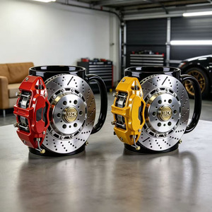 Taza personalizada con diseño de disco de freno, de acero inoxidable, roja y amarilla, artículos de bebida novedosos para entusiastas de los coches - Product Image 1