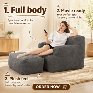 Fauteuil pouf moderne grand format une place avec housse amovible en tissu, canapé-lit confortable &amp;   Pouf pour la lecture dans la chambre d'étudiant/chambre à coucher - Product Image 2
