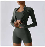 Ensemble de sport pour femmes de haute qualité, vente en gros, 4 pièces, veste à manches longues, leggings taille haute, ensembles de yoga sans couture