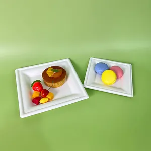 Sugarcane Bagasse Plate Biodegradable Disposable 8 inches Square Sugarcane Paper Plates Disposable Bagasse Plate