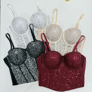 Small Sling Sequin <strong>Strapless</strong> Chest Wrap Coat Sexy <strong>Body</strong> Shaping Top Silk Thin Firm Control Bar Didi Fishbone Corset - Product Image 4
