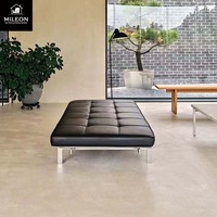 Banc de luxe minimaliste en acier inoxydable et cuir véritable, design moderne, convertible en canapé-lit, banc à langer, banc de bout de lit
