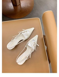 Style français rouge Stiletto femmes talon bas 2024 été nouvelles à lacets robe pompes bout pointu chaussures de fête dames Slingback chaussures - Product Image 6