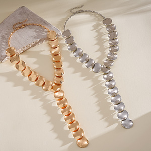 Gold Plated Geometric <b>Statement</b> <b>Necklace</b> For Women's Party Wear Trendy Alloy Bead Chain Jewelry - Product Image 6