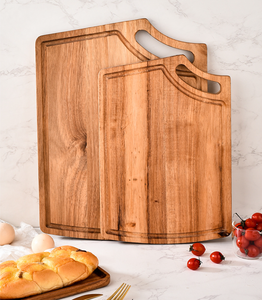 Planche à découper en bois d'acacia, planche à découper en bois pour la cuisine, plateau de service pour pizza, plateau à sushi avec rainure pour les jus, poignée pour la cuisine - Product Image 4