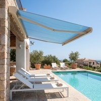 Auvent rétractable moderne et polyvalent à bras articulés, auvent électrique pour une utilisation multi-scènes