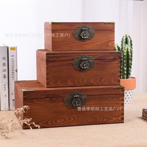 Ensemble de boîtes de rangement en bois rétro avec serrure, organisateur de bureau rectangulaire pour bijoux et articles divers - Product Image 1
