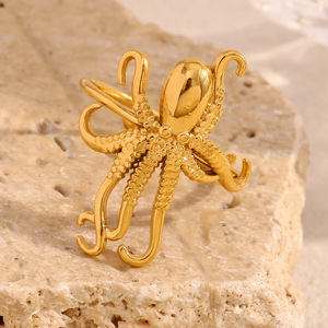 18K Gold Plated Stainless Steel Octopus Open <b>Ring</b> Unique Animal Statement <b>Adjustable</b> <b>Ring</b> For Women Fashion Jewelry - Product Image 4