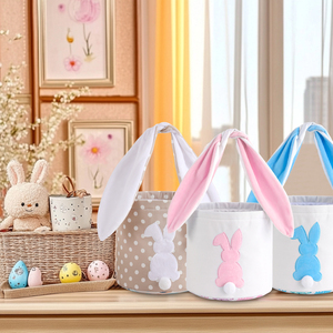 Personalized Embroidery <strong>Easter</strong> <strong>Bunny</strong> <strong>Basket</strong> with Rabbit Tail Bag Portable Bestseller Long Ears with Knots <strong>Easter</strong> <strong>Bunny</strong> <strong>Basket</strong> - Product Image 3