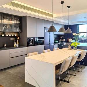 Îlot de cuisine personnalisé avec sièges, îlot extensible en PVC pour salle à manger - Product Image 3