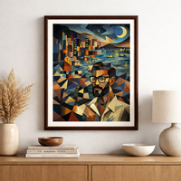 Impression d'art cubiste sur papier/canvas sans acide, portrait de ville, design géométrique moderne, affiche de collection de qualité muséale personnalisée