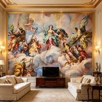 Papier peint mural auto-adhésif personnalisé, peinture classique baroque pour salon de villa et hall d'hôtel, club, foyer