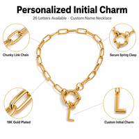Bracelet chaîne trombone avec pendentif lettre initiale personnalisée en acier inoxydable plaqué or, bijoux breloque alphabet personnalisés, vente en gros