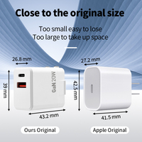 Cargador GaN Portátil Eupore con 2 Puertos USB-C PD de 20W, Carga Rápida QC3.0, Diseño Plegable para Teléfonos Móviles