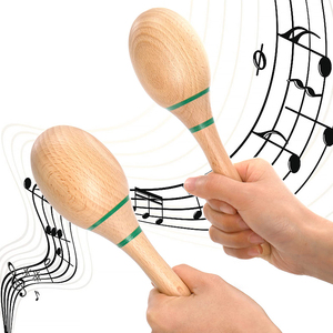 X-WM03 <span class=keywords><strong>Maracas</strong></span> en bois naturel pour bébés, jouet musical personnalisable, vente en gros, idéal pour les tout-petits - Product Image 4