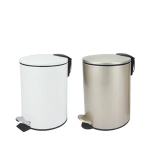 Modern Luxury Gold Spray Painting Metal Trash Can with Soft Close Pedal Waste Bin for Home