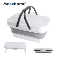 Seau pliable 20 litres en plastique PP TPR de qualité alimentaire avec couvercle, transformable en table d'extérieur