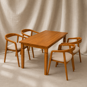 Ensemble de table à manger scandinave en bois massif avec chaises rembourrées en lin, mobilier moderne pour salle à manger - Product Image 1