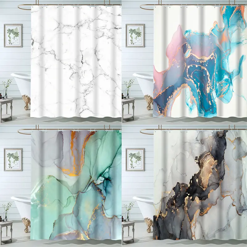 Wholesale 3D Printing Marble Bathroom Curtain, Waterproof Marble Shower Curtain, Custom Sublimation Print Shower Curtain