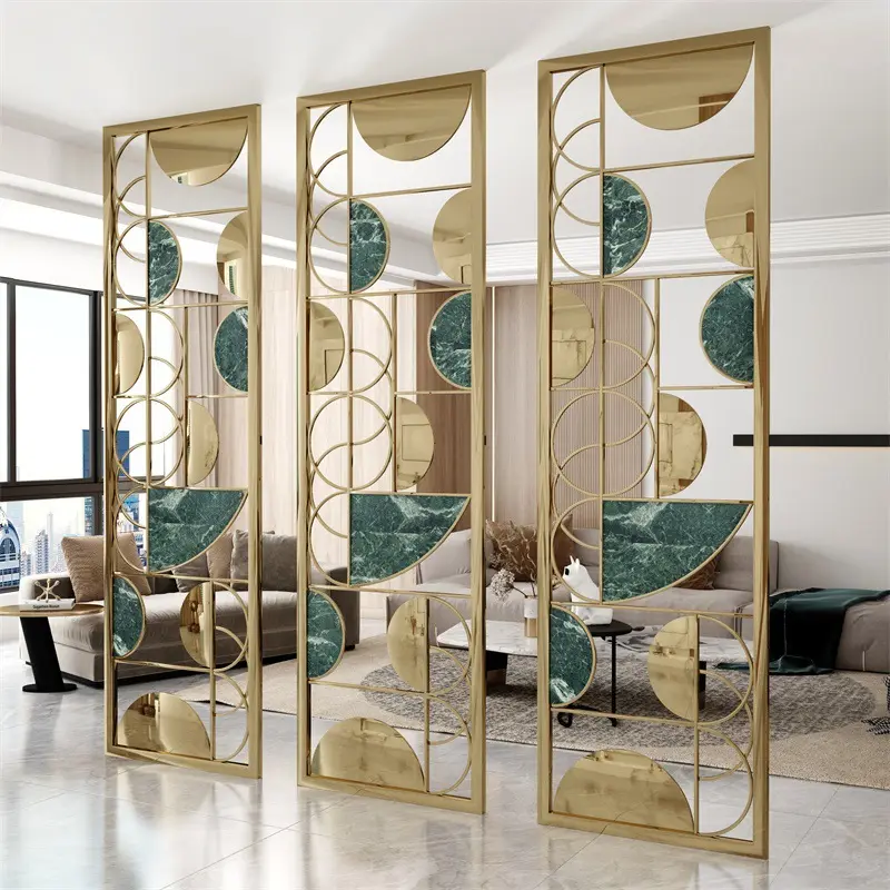 Yeni stil lekeli camlı odası bölücü dekoratif otel odası metal bölme