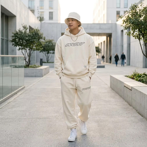 Women Men Tracksuit <b>Set</b> Custom Logo Heavyweight 400GSM Terry Streetwear Cream Oversized Hoodie and Baggy Joggers Two Piece <b>Set</b> - Product Image 2