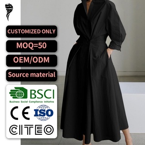 Vestido Camisero Elegante Estilo Universitario 2025, Manga Larga, Casual, Cintura Elástica, Algodón y Lino, Tallas Grandes - Product Image 1