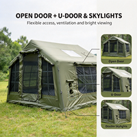 Tente de glamping familiale gonflable robuste 3x2,65m en PVC, vert olive, avec port d'entrée et ventilation multi-points, pour le camping en forêt