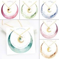 Collier pour femme avec pendentifs de lune en acier inoxydable pierre Druzy naturelle arc-en-ciel