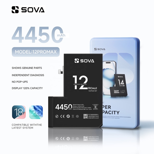 SOVA New 0 Cycle IOS26 Diagnostic Genuine Phone Battery for Genuine iPhone Battery for iPhone High Capacity 12 Pro Max Batteries