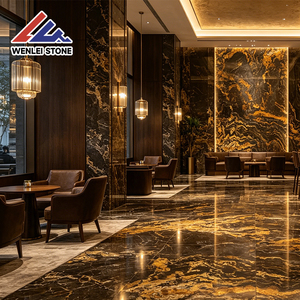 Suministro de Piedra Wenlei, Losa Grande de Mármol Negro Dorado Cósmico, Piedra Natural de Lujo Altamente Pulida para Proyectos de Ingeniería de Interiores - Product Image 6