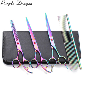 Para Purple Dragon 7 \ ", tijeras de aseo para perros de acero japonés, tijeras rectas curvas de acero inoxidable para mascotas, tijeras de adelgazamiento, modelo Z3002 - Product Image 1