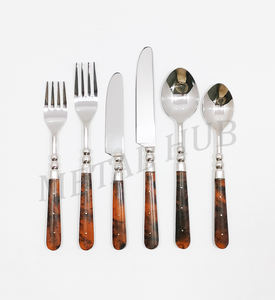 Juego de cubiertos plateados brillantes de primera calidad con mango con incrustaciones de tortuga, juego de 6 piezas de acero inoxidable duradero para cenas de lujo - Product Image 2