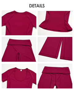 Ensemble de sport pour femmes FANCO, ensemble de fitness respirant, haut à manches courtes, t-shirts actifs, pantalon évasé, ensemble de yoga et de pilates 2 pièces - Product Image 3