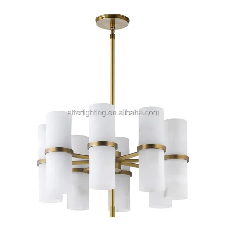 Luz colgante blanca cálida de lujo moderna de alta calidad con pilares de alabastro tallados a mano