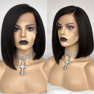 Wig Pixie Cut Pendek Berlapis Yaki Bob, Wig Full Lace Berbahan Sutra, 100% Rambut Asli Brasil, Wig Rambut Asli Silk Top - Product Image 5