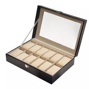 Wooden Watch <b>Box</b> Advanced Hand Skin Packaging Spot Leather Transparent Window Storage Display Eco-Friendly Snap Closure - Product Image 2