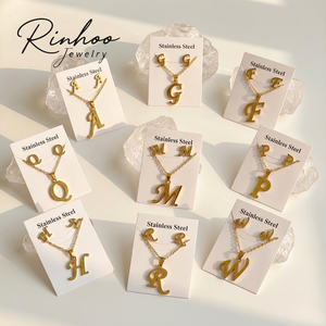 RINHOO – <span class=keywords><strong>Collier</strong></span> et boucles d'oreilles tendance en acier inoxydable avec initiales A-Z, ensemble de bijoux, pendentif lettre alphabet, accessoires de chaîne, cadeau - Product Image 1