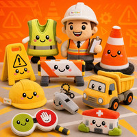 Boneka Plushie Peringatan Keselamatan Lalu Lintas, Rompi Keselamatan, Kerucut Lalu Lintas, dan Boneka Plushie Insinyur untuk Konstruksi Jalan