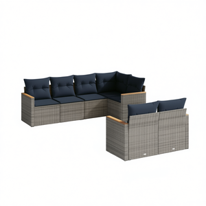 Ensemble de canapés de jardin d'extérieur, 7 pièces, en polyrotin gris avec coussins, design contemporain pour terrasse - Product Image 1
