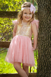 Robe d'été pour bébé fille, style américain, à col halter, en tissu à sequins et dentelle, ornée de fleurs, best-seller - Product Image 4