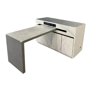 Xoay nhà bếp hiện đại đảo có thể thu vào bàn ăn Tích hợp tấm đá rắn khung gỗ thiết kế tối giản cho gia đình - Product Image 4