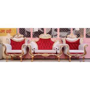 Luxury Royal Wedding Stage <b>Sofa</b> Set – <b>Gold</b> Carved Wooden Bridal Couch with 2 King Chairs Handmade Bulk Product - Product Image 2