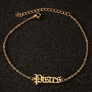 Tobillera de Acero Inoxidable con Baño de Oro de 18k, Diseño Antiguo Inglés, 12 Signos del Zodíaco, Joyería para Pies de Mujer, a la Moda y Resistente al Deslustre - Product Image 3