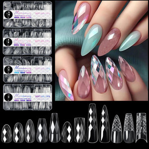 120-140 pièces de faux ongles flexibles 3D en diamant, extensions d'ongles en ABS, amande naturelle, transparents, fins, sans trace, à presser - Product Image 2