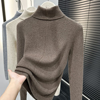 Pull en maille à col roulé pour femme, manches longues, coupe ajustée, doux et chaud, idéal pour l'automne et l'hiver, chemise de base pour superposition