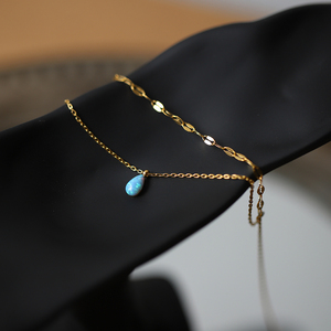 Vintage Style 18K Gold Plated Double Layer Water Drop <b>Opal</b> Pendant <b>Necklace</b> Stylish Geometric Beads Claw Setting Stainless Party - Product Image 2